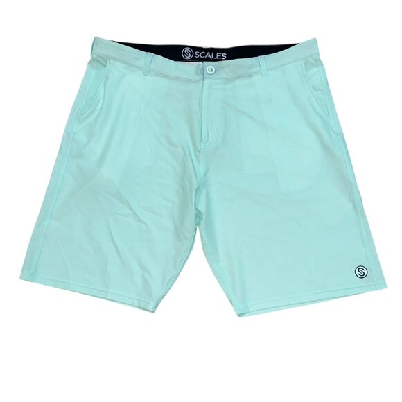 Men's Scales Fishing Hybrid Board Shorts Teal Blue Size 40 Swimming Bathing Suit - Picture 1 of 7